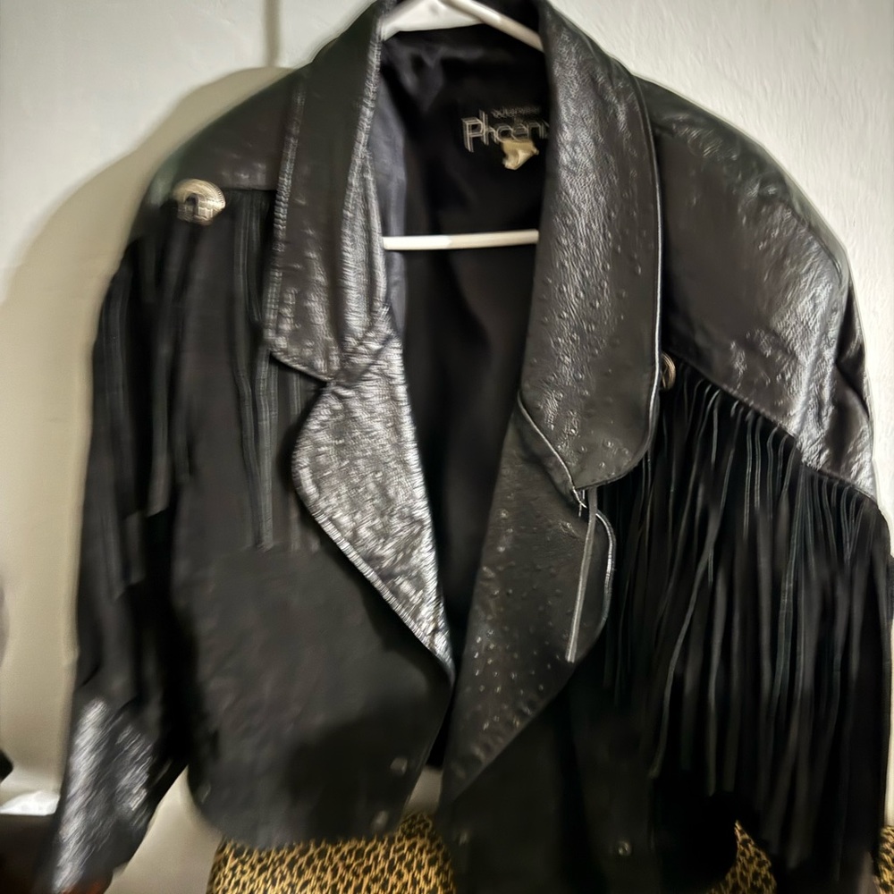 Phoenix Black Leather Fringe Jacket